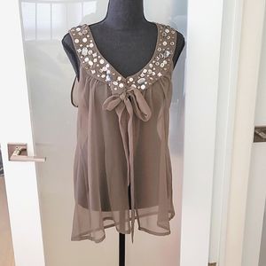 Sheer Embellished Tie Front Top